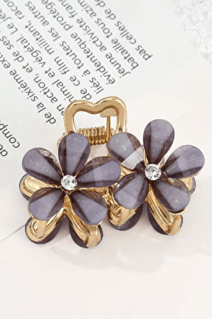 Gri Taşlı Çiçek Metal Mandal Toka 4 cm 