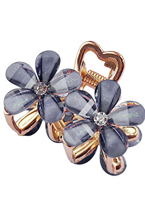 Gri Taşlı Çiçek Metal Mandal Toka 4 cm 
