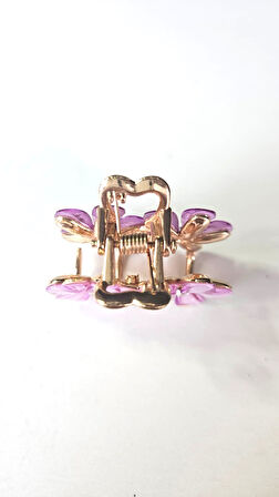 Mor Taşlı Çiçek Metal Mandal Toka 4 cm 