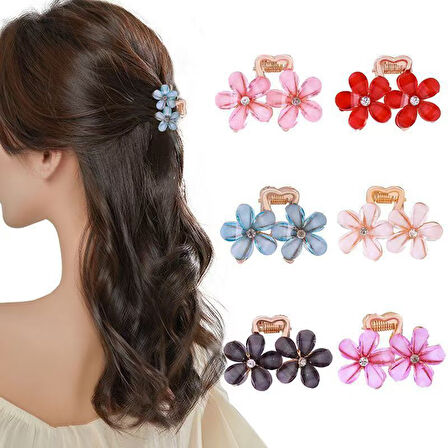 Mor Taşlı Çiçek Metal Mandal Toka 4 cm 