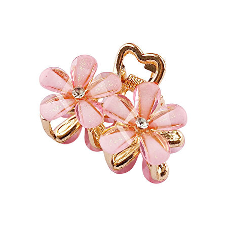 Pembe Taşlı Çiçek Metal Mandal Toka 4 cm 