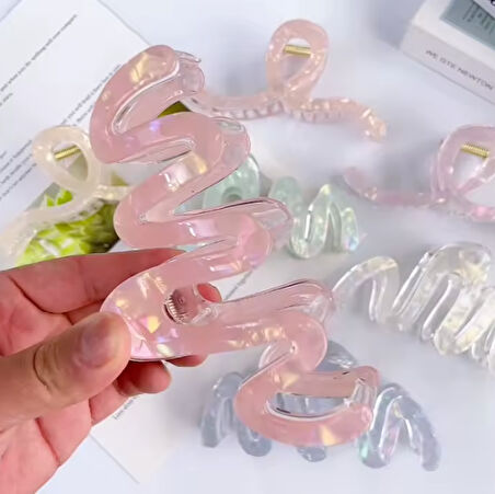 Dalga Model Pembe Renk Asetat 10,5 cm Lüks Mandal Toka