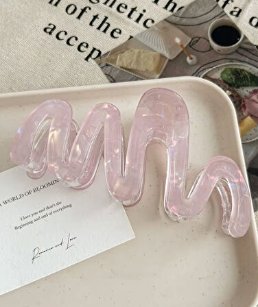 Dalga Model Pembe Renk Asetat 10,5 cm Lüks Mandal Toka