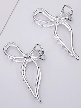 Gümüş Renk Metal Fiyonk Model Saç Tokası 11 cm