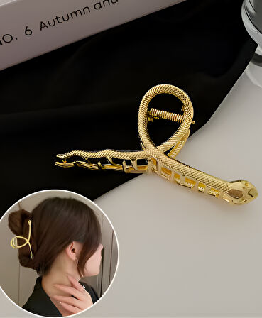 Altın Renk Metal Yılan Model 11 cm Lüks Mandal Saç Tokası