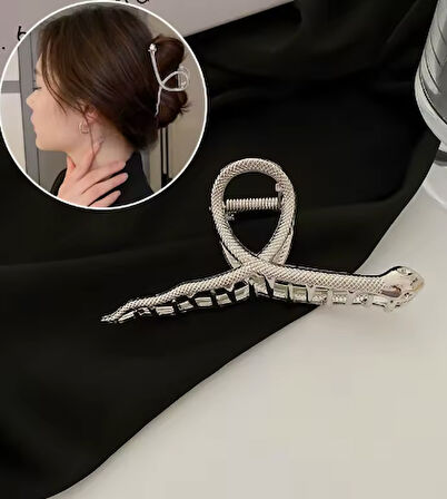 Gümüş Renk Metal Yılan Model 11 cm Lüks Mandal Saç Tokası