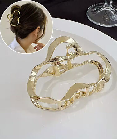 Altın Renk Metal Elips Model Mandal Saç Tokası 7 cm