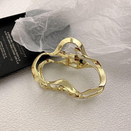 Altın Renk Metal Elips Model Mandal Saç Tokası 7 cm