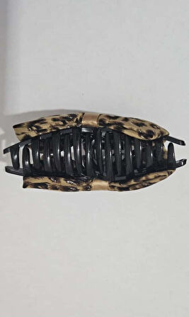 Simli Leopar Desenli Kahverengi Renk Fiyonk Mandal Toka 11 cm