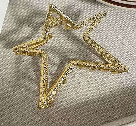 Altın Renk Metal Yıldız Model Mandal Saç Tokası 7 cm