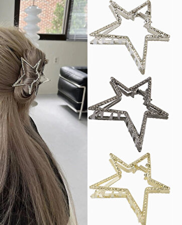 Altın Renk Metal Yıldız Model Mandal Saç Tokası 7 cm