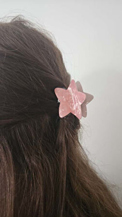 Pembe Renk Yıldız Model Kemik Mandal Toka 4 cm Küçük Boy