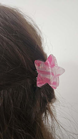 Pembe-Beyaz Degrade Renk Yıldız Model Kemik Mandal Toka 4 cm Küçük Boy