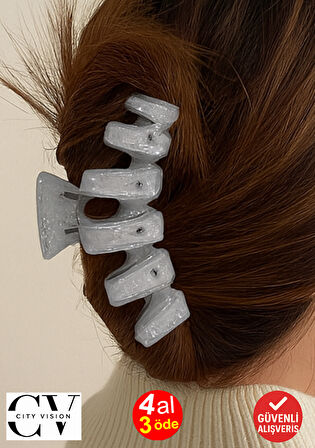 Simli Gri Renk Zikzak Model Mandal Toka 11 cm - Şık ve Dayanıklı