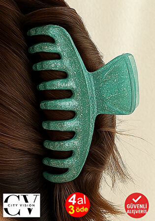 Simli Su Yeşili Renk Tırmık Model Mandal Toka 11 cm - Şık ve Dayanıklı