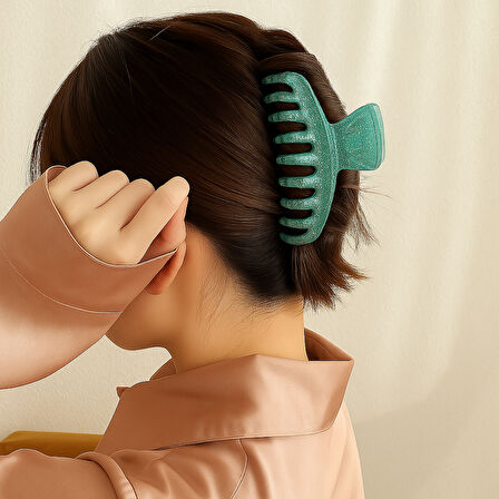 Simli Su Yeşili Renk Tırmık Model Mandal Toka 11 cm - Şık ve Dayanıklı