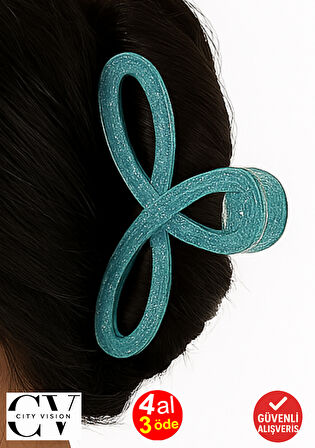 Simli Su Yeşili Renk Kurdele Model Mandal Toka 11 cm - Şık ve Dayanıklı