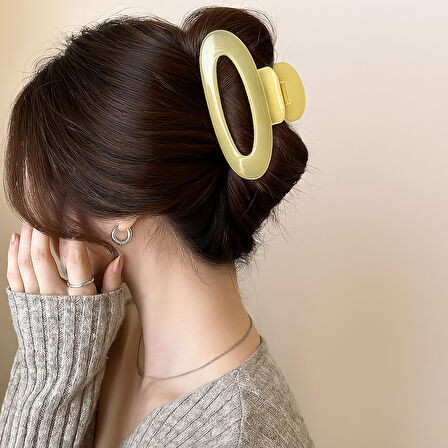 Kore Stili Jelly Oval Model Jelly Sarı Renk Mandal Saç Tokası 9 cm – Şık ve DayanıklI