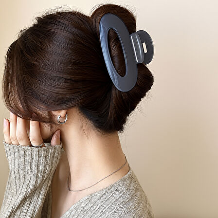 Kore Stili Jelly Oval Model Gri Renk Mandal Saç Tokası 9 cm – Şık ve Dayanıklı