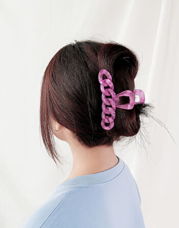 Simli Lavanta Renk Zincir Model Mandal Toka 11 cm - Şık ve Dayanıklı