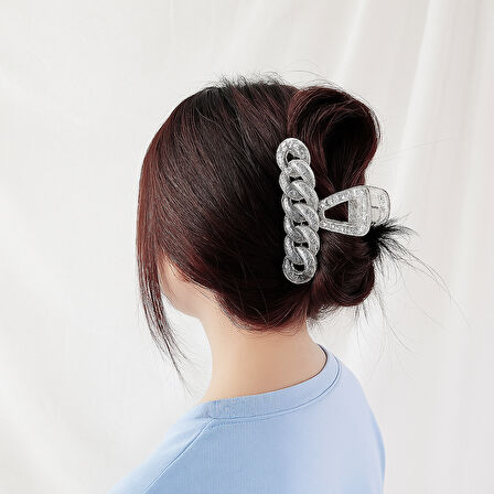 Simli Gri Renk Zincir Model Mandal Toka 11 cm - Şık ve Dayanıklı