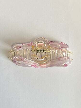 Pembe Kelebek Desenli Fiyonk Model Şeffaf Mandal Saç Tokası 11 cm  – Şık ve Zarif Tasarım