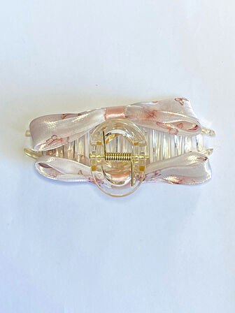 Pudra Pembe Kelebek Desenli Fiyonk Model Şeffaf Mandal Saç Tokası 11 cm  – Şık ve Zarif Tasarım