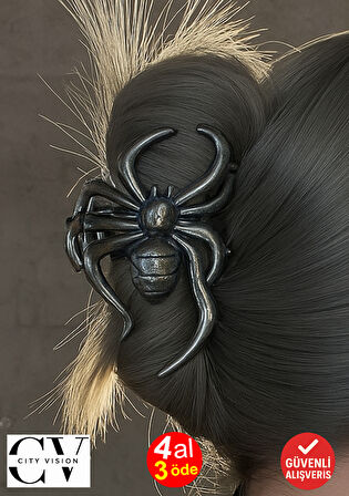 Örümcek Tasarımlı Metal Mandal Saç Tokası Siyah Renk 11 cm – Şık ve Farklı Stil Aksesuarı