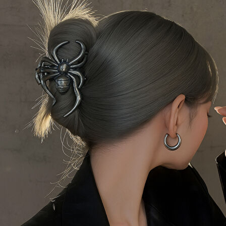 Örümcek Tasarımlı Metal Mandal Saç Tokası Siyah Renk 11 cm – Şık ve Farklı Stil Aksesuarı