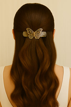 Kelebek Figürlü Metal Saç Tokası Altın Renk 8 cm  – Zarif ve Şık Tasarım