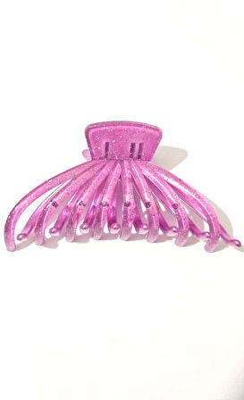 Simli Ahtapot Model Lavanta Rengi Mandal Saç Tokası 12 cm Büyük Boy