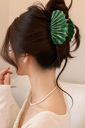 Su Yeşili Renk Mermer Desenli 8 cm Kadın Mandal Saç Tokası