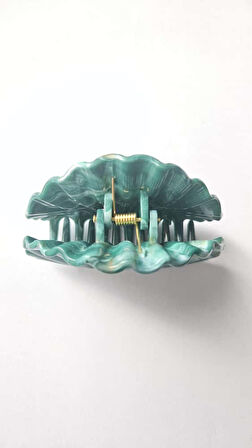 Su Yeşili Renk Mermer Desenli 8 cm Kadın Mandal Saç Tokası