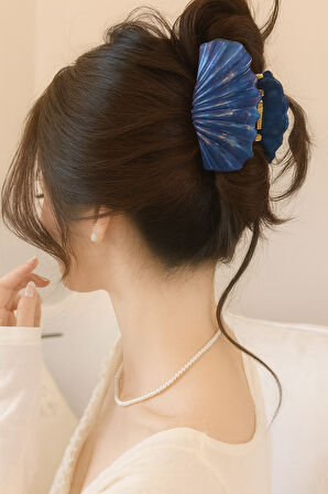 Lacivert Renk Mermer Desenli 8 cm Kadın Mandal Saç Tokası