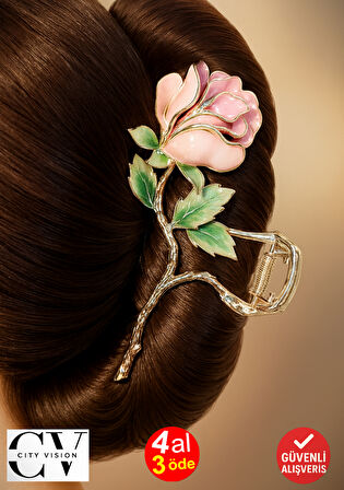 Gül Figürlü Metal Mandal Saç Tokası 11 cm – Şık ve Dayanıklı