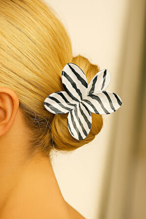 Zebra Degrade Renk Lotus Mandal Saç Tokası 8 cm – Şık ve Dayanıklı 