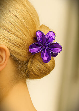 Metalik Mor Renk Lotus Mandal Saç Tokası 8 cm – Şık ve Dayanıklı 
