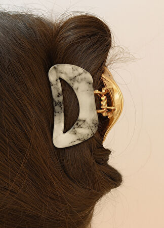 Kore Stili Gri Renk Yarı Oval  9 cm Kadın Mandal Saç Tokası - Şık ve Dayanıklı