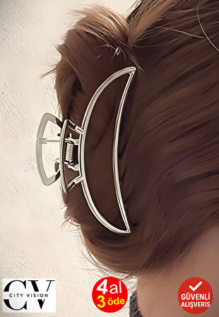 Gümüş Renk Eliptik Metal Mandal Saç Tokası 11 cm Büyük Boy - Dayanıklı ve Şık