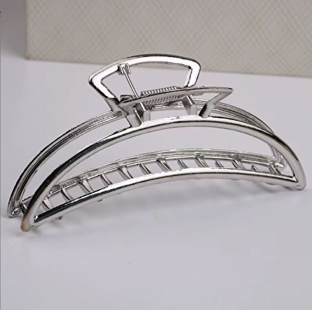 Gümüş Renk Eliptik Metal Mandal Saç Tokası 11 cm Büyük Boy - Dayanıklı ve Şık