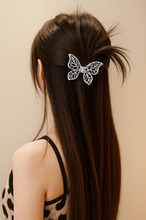 Kelebek Model Gümüş Renk 7 cm Orta Boy Metal Saç Tokası