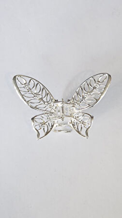 Kelebek Model Gümüş Renk 7 cm Orta Boy Metal Saç Tokası