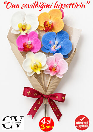 Orkide Saç Tokası Buketi - 6 Adet İncili Çift Taraflı Büyük Boy Mandal Toka - Karışık Renk Gelecektir - Hediyelik