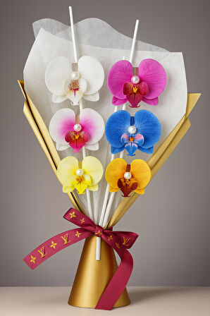 Orkide Saç Tokası Buketi - 6 Adet İncili Çift Taraflı Büyük Boy Mandal Toka - Karışık Renk Gelecektir - Hediyelik