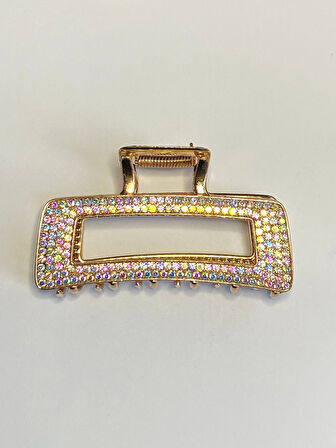 Renkli Taşlı Metal Mandal Saç Tokası 9 cm – Işıltılı ve Zarif Tasarım