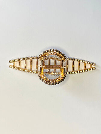 İnci ve Taş Detaylı Kurdele Formlu Metal Mandal Saç Tokası 11 cm – Zarif ve Işıltılı Tasarım