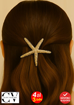 2’li Gold Deniz Yıldızı Formlu 7 cm Metal Saç Toka Seti – Zarif ve Şık Görünüm 