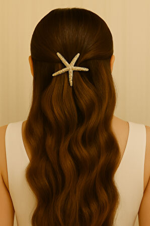 2’li Gold Deniz Yıldızı Formlu 7 cm Metal Saç Toka Seti – Zarif ve Şık Görünüm 