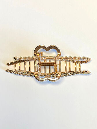 Taş Detaylı Gold Fiyonk Formlu 11 cm Saç Tokası – Zarif ve Işıltılı Tasarım