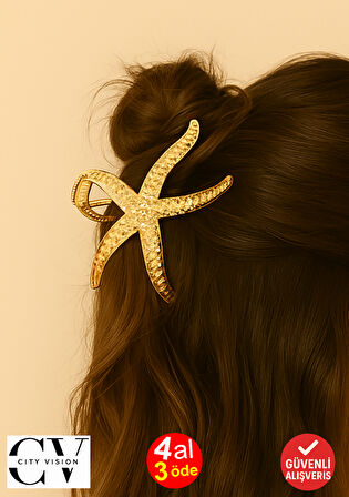 Deniz Yıldızı Formlu 11 cm Gold Saç Tokası – Zarif ve Modern Saç Aksesuarı